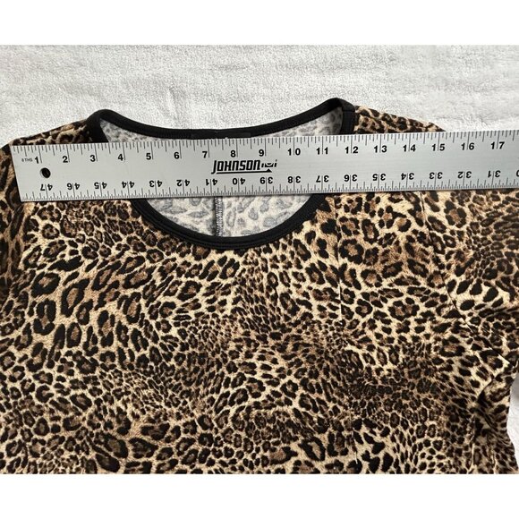 Comfy USA Women's Leopard Print Dress Medium Brown 3/4 Sleeve Stretch Zip Detail - Picture 5 of 7